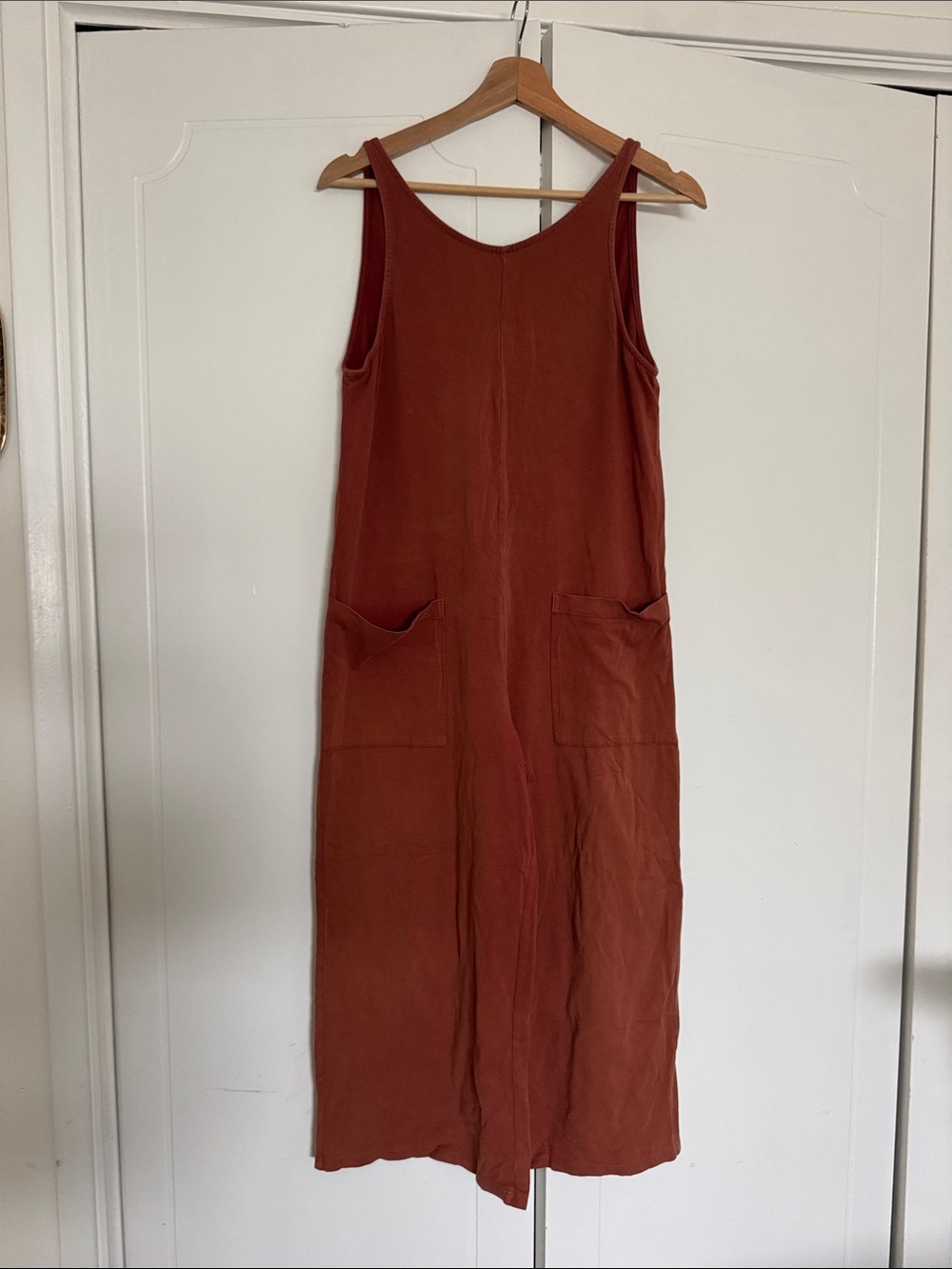 Rust Red Sleeveless Linen Jumpsuit with Front Pockets